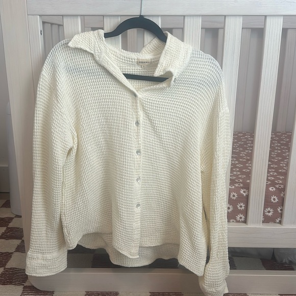 DONNI. Tops - DONNI. Cream Waffle Knit Button-Down Shirt